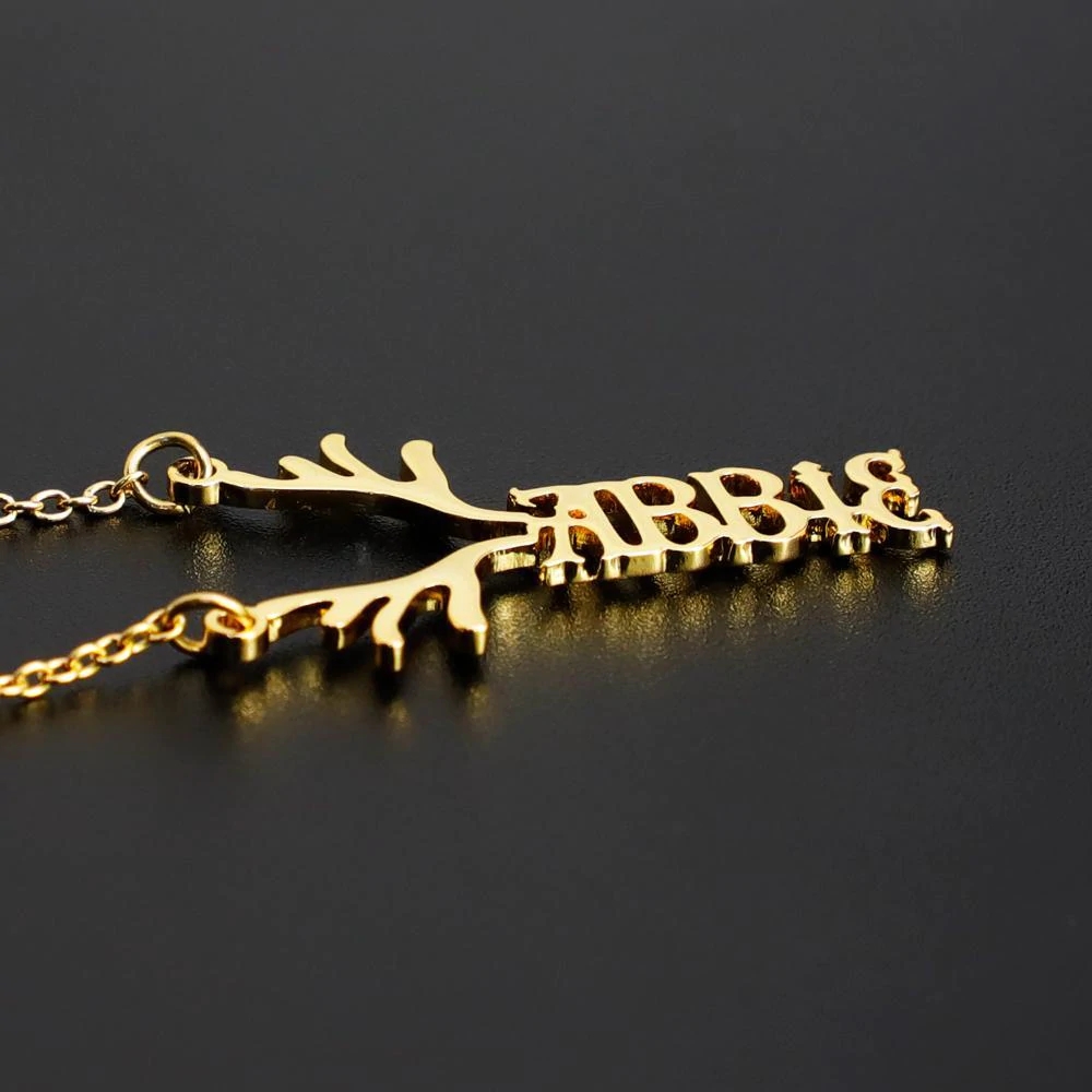 Deer antler pendant name necklace silver & gold