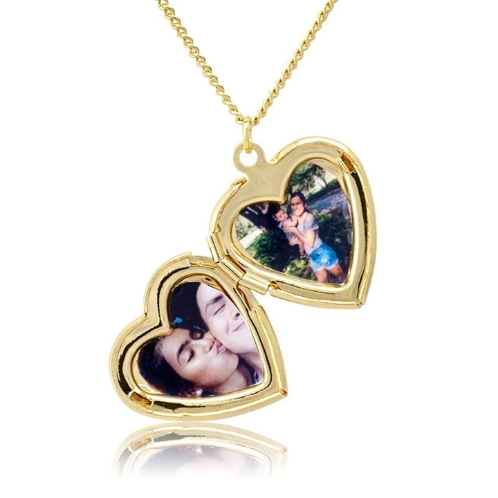 Heart locket necklace gold color with picture inside