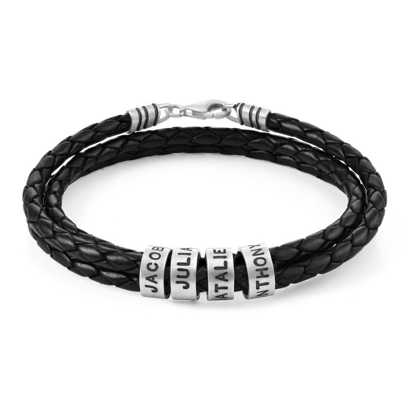 men's bracelet with small custom beads leather chain