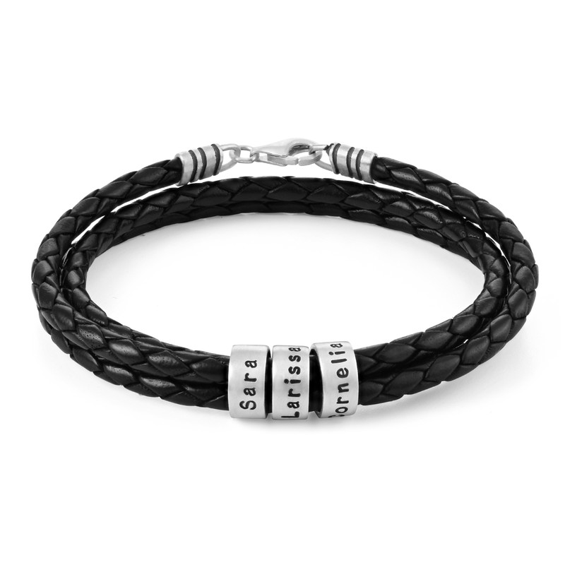 men's bracelet with small custom beads leather chain