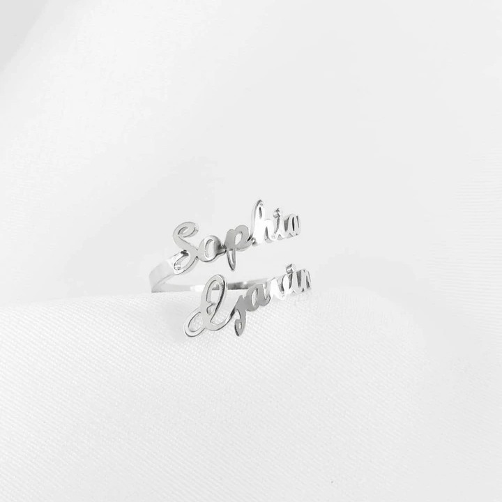 personalized two row name ring