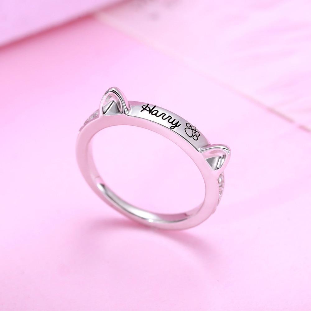 Personalized cat ear shaped ring with name