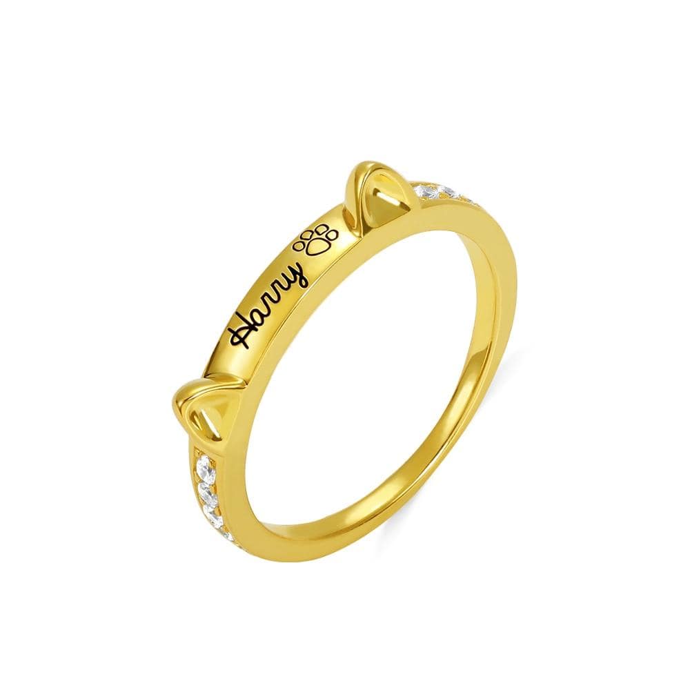 Personalized cat ear shaped ring with name