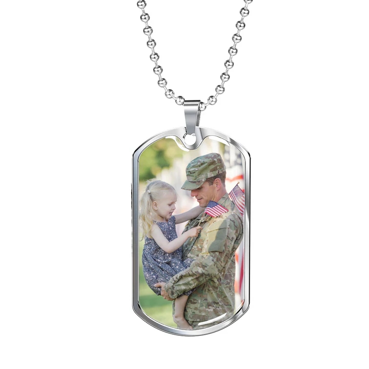 Photo engraved stainless steel dog tag pendant with chain