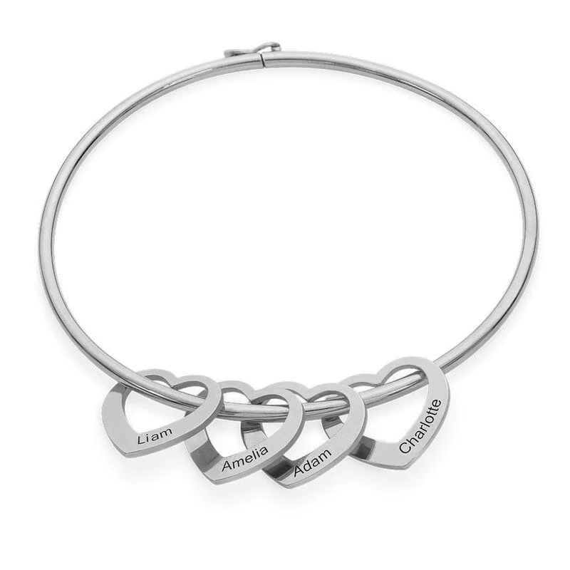 Bangle bracelet with custom heart pendants