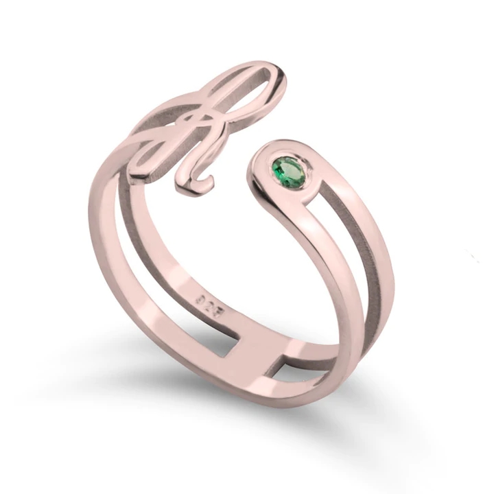 Initial open ring with birthstone