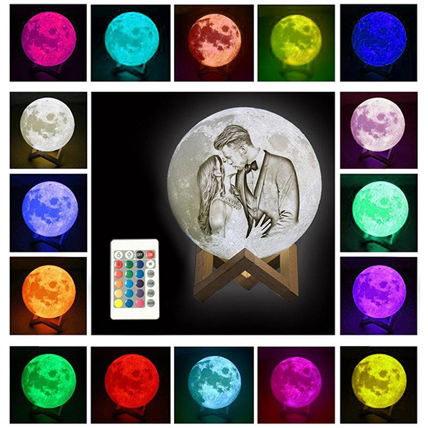 personalized 3d printed photo moon lamp with 16 colors changing