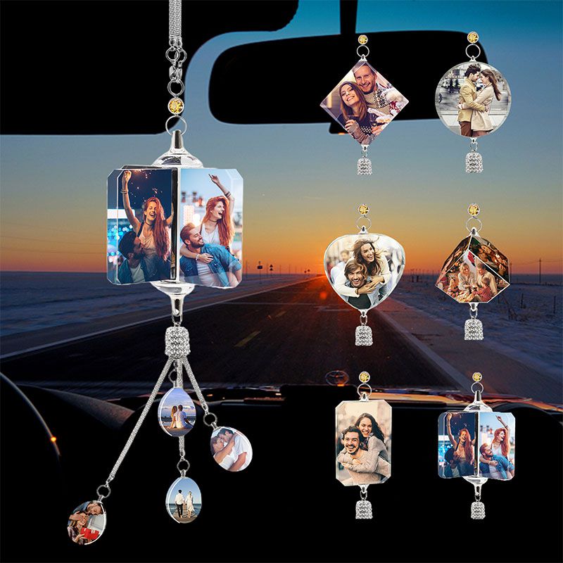 Personalized heart shaped photo car mirror hanger