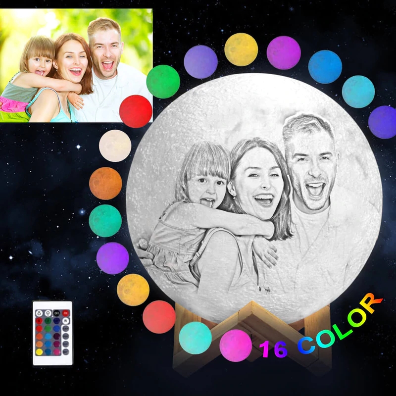 personalized 3d printed photo moon lamp with 16 colors changing