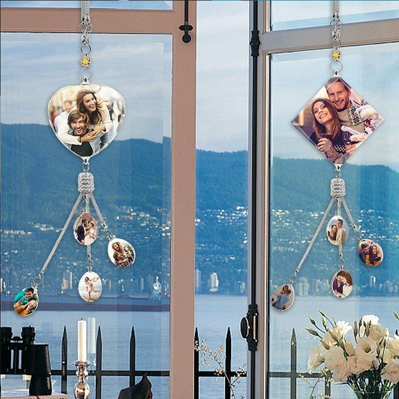 Personalized heart shaped photo car mirror hanger