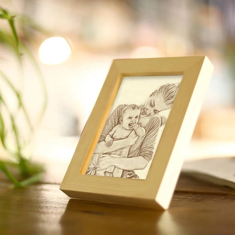Custom engraved wooden picture frame Vertical