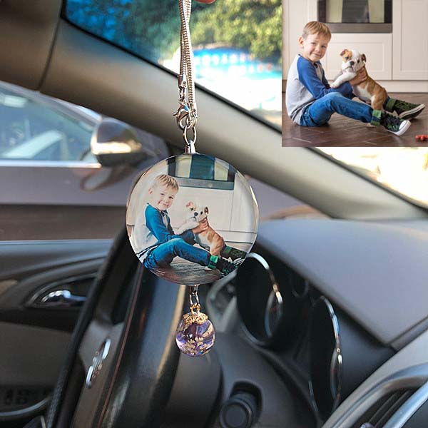 personalized photo crystal car pendant with bead