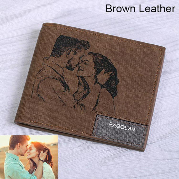 men's custom photo engraved bifold leather wallet