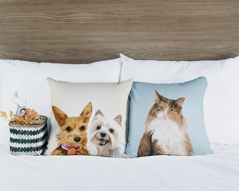 custom pet portrait pillow, personalized Dog & Cat Pillow