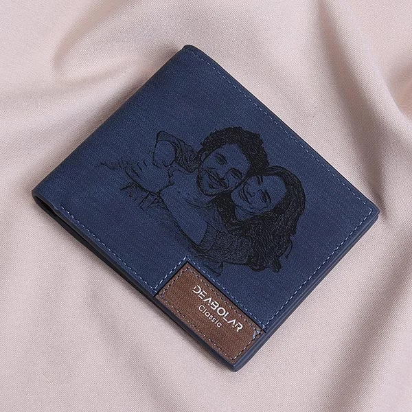 men's custom photo engraved bifold leather wallet