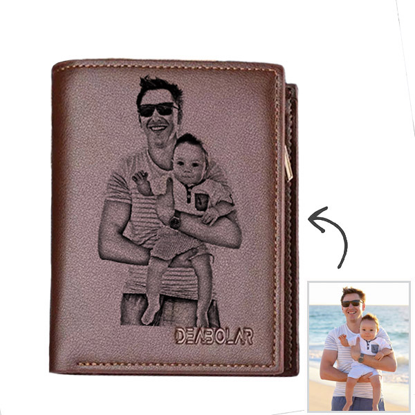 personalized photo genuine leather men's trifold wallet