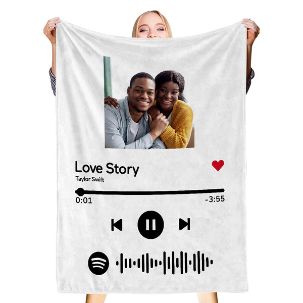 scannable spotify code blanket with personalized photo white