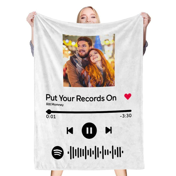 scannable spotify code blanket with personalized photo white